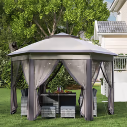 Outsunny 3x4m Hexagon Gazebo w/ Mesh Curtains Outdoor Garden, Beige - Additional view 5