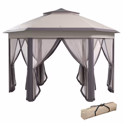 Outsunny 3x4m Hexagon Gazebo w/ Mesh Curtains Outdoor Garden, Beige - Additional view 8