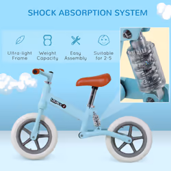HOMCOM Kid Balance Bike ChildrenBicycle Adjustable Seat 2-5 Years No Pedal Blue