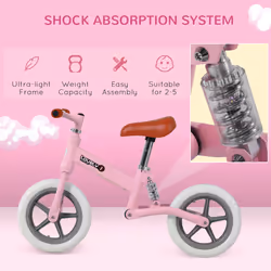 HOMCOM Kid Balance Bike ChildrenBicycle Adjustable Seat 2-5 Years No Pedal Pink