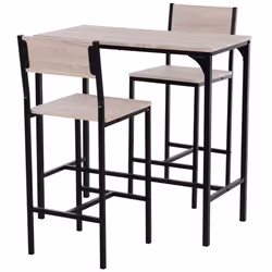 HOMCOM 3 Pack Table Stool Set Industrial Design Metal Frame Oak Tone