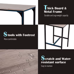HOMCOM 3 Pack Table Stool Set Industrial Design Metal Frame Oak Tone