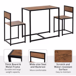 HOMCOM 3 Pcs Table Stool Set Dining Room Bar Modern Style Furniture