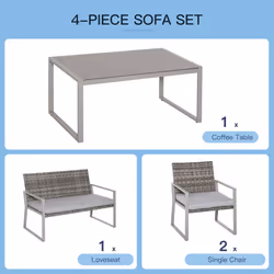 Outsunny 4PCS Outdoor Patio PE Rattan Wicker Sofa Chaise Lounge Furniture Set - Additional view 6