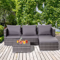 Outsunny Rattan Garden Sofa Set Storage Table Wicker Patio Lounger 4-Seater Grey