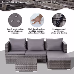 Outsunny Rattan Garden Sofa Set Storage Table Wicker Patio Lounger 4-Seater Grey