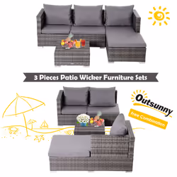 Outsunny Rattan Garden Sofa Set Storage Table Wicker Patio Lounger 4-Seater Grey