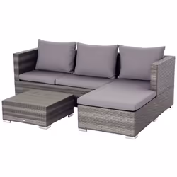 Outsunny Rattan Garden Sofa Set Storage Table Wicker Patio Lounger 4-Seater Grey - Additional view 7
