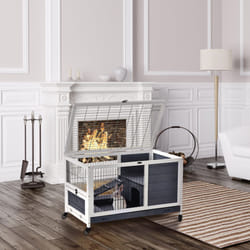 PawHut Wooden Guinea Pig Hutch 2-Floor Design w/ Wheels, Grey