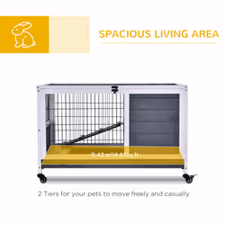 PawHut Wooden Guinea Pig Hutch 2-Floor Design w/ Wheels, Grey