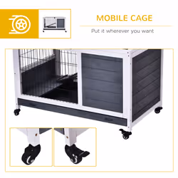 PawHut Wooden Guinea Pig Hutch 2-Floor Design w/ Wheels, Grey - Additional view 5