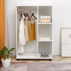 HOMCOM Rolling Open Wardrobe Hanging Rail Storage Shelves for Clothes, White - Additional view 5