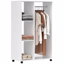 HOMCOM Rolling Open Wardrobe Hanging Rail Storage Shelves for Clothes, White - Additional view 8
