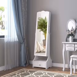 HOMCOM Mirrored Jewelry Cabinet Armoire Floor Standing w/ Lock, LED Light White