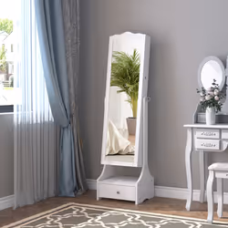 HOMCOM Mirrored Jewelry Cabinet Armoire Floor Standing w/ Lock, LED Light White - Additional view 8