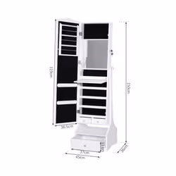 HOMCOM Mirrored Jewelry Cabinet Armoire Floor Standing w/ Lock, LED Light White - Additional view 9