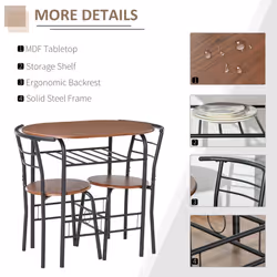 HOMCOM 3-Piece Bar Table Set 2 Stools Industrial Dining Room W/ Storage Shelf - Additional view 4