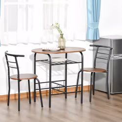 HOMCOM 3-Piece Bar Table Set 2 Stools Industrial Dining Room W/ Storage Shelf - Additional view 5