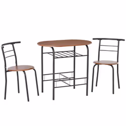 HOMCOM 3-Piece Bar Table Set 2 Stools Industrial Dining Room W/ Storage Shelf - Additional view 8