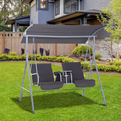 Outsunny 2 Person Covered Patio Swing with Pivot Table & Storage Console Grey