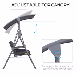 Outsunny 2 Person Covered Patio Swing with Pivot Table & Storage Console Grey