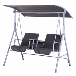 Outsunny 2 Person Covered Patio Swing with Pivot Table & Storage Console Grey - Additional view 7