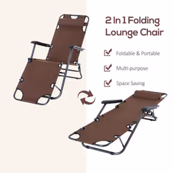 Outsunny 2 in 1 Outdoor Folding Sun Lounger w/ Adjustable Back and Pillow Brown