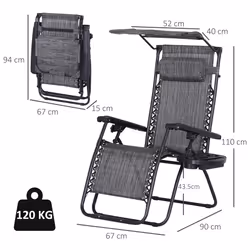 Outsunny Zero Gravity Chair Adjustable Patio Lounge w/ Cup Holder Light Grey - Additional view 4
