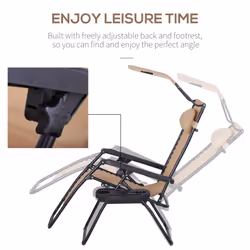 Outsunny Zero Gravity Chair Adjustable Patio Lounge w/ Cup Holder Beige - Additional view 6