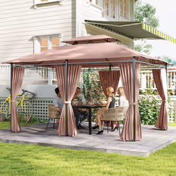 Outsunny 4m x 3(m) Outdoor 2-Tier Steel Frame Gazebo w/ Curtains Outdoor Garden
