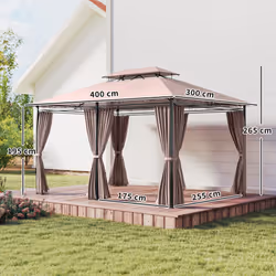 Outsunny 4m x 3(m) Outdoor 2-Tier Steel Frame Gazebo w/ Curtains Outdoor Garden