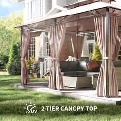 Outsunny 4m x 3(m) Outdoor 2-Tier Steel Frame Gazebo w/ Curtains Outdoor Garden