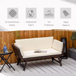 Outsunny 2 in 1Rattan Folding Chaise Lounger w/ Cushion for Garden Beige - Additional view 11