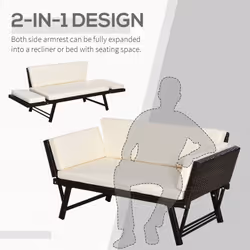 Outsunny 2 in 1Rattan Folding Chaise Lounger w/ Cushion for Garden Beige
