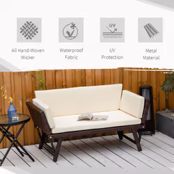 Outsunny 2 in 1Rattan Folding Chaise Lounger w/ Cushion for Garden Beige - Additional view 4