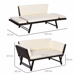 Outsunny 2 in 1Rattan Folding Chaise Lounger w/ Cushion for Garden Beige - Additional view 8