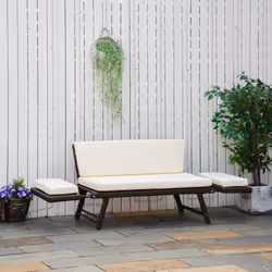 Outsunny 2 in 1Rattan Folding Chaise Lounger w/ Cushion for Garden Beige - Additional view 9