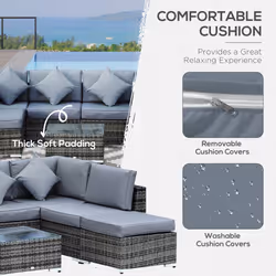 Outsunny 8pc Rattan Sofa Garden Furniture Aluminium Outdoor Patio Set Grey
