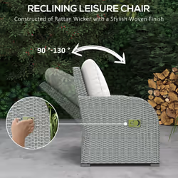 Outsunny 6pc Padded Outdoor Rattan Wicker 3-Seat Sofa Recliner Footstool Table - Additional view 5