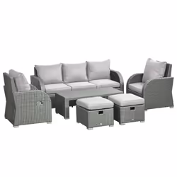 Outsunny 6pc Padded Outdoor Rattan Wicker 3-Seat Sofa Recliner Footstool Table - Additional view 8