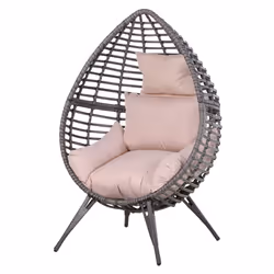 Outsunny Outdoor Wicker Teardrop Chair W/ Cushion Rattan Lounger Beige