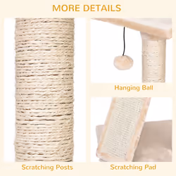 PawHut Corner Cat Tree Tower for Indoor Cats with Scratching Post, Condo, Beige