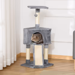 PawHut Corner Cat Tree Tower for Indoor Cats with Scratching Post, Condo, Grey