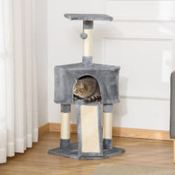 PawHut Corner Cat Tree Tower for Indoor Cats with Scratching Post, Condo, Grey