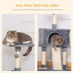 PawHut Corner Cat Tree Tower for Indoor Cats with Scratching Post, Condo, Grey