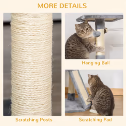 PawHut Corner Cat Tree Tower for Indoor Cats with Scratching Post, Condo, Grey