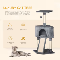 PawHut Corner Cat Tree Tower for Indoor Cats with Scratching Post, Condo, Grey - Additional view 4