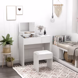 HOMCOM Dressing Table Set with Flip-up Mirror Padded Stool Sliding Drawer White