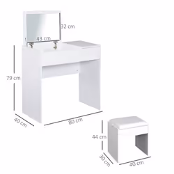HOMCOM Dressing Table Set with Flip-up Mirror Padded Stool Sliding Drawer White