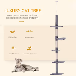 PawHut Floor to Ceiling Cat Tree for Indoor Cats 5-Tier Kitty Tower Grey - Additional view 10